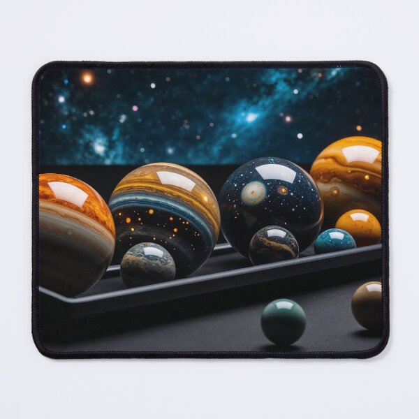 Item preview, A solar system-themed billiard set with each planet as a unique ball, placed on a black starfield table, minimalist space concept designed and sold by Retram.