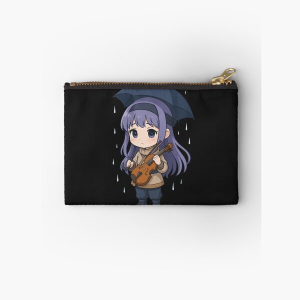 Item preview, "Sad Chibi Ninja Girl Playing Violin in the Rain – Emotional Kawaii Art" designed and sold by ColorSplash123.