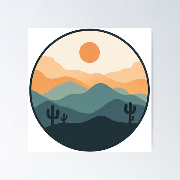 Item preview, Desert Sunset Abstract Landscape with Cactus designed and sold by ArtfulWeave.