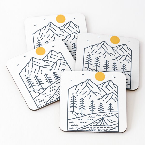 Item preview, Dark Line Art Mountain Camping Night Scene designed and sold by ArtfulWeave.