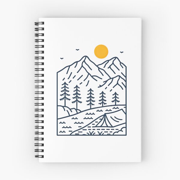 Item preview, Dark Line Art Mountain Camping Night Scene designed and sold by ArtfulWeave.