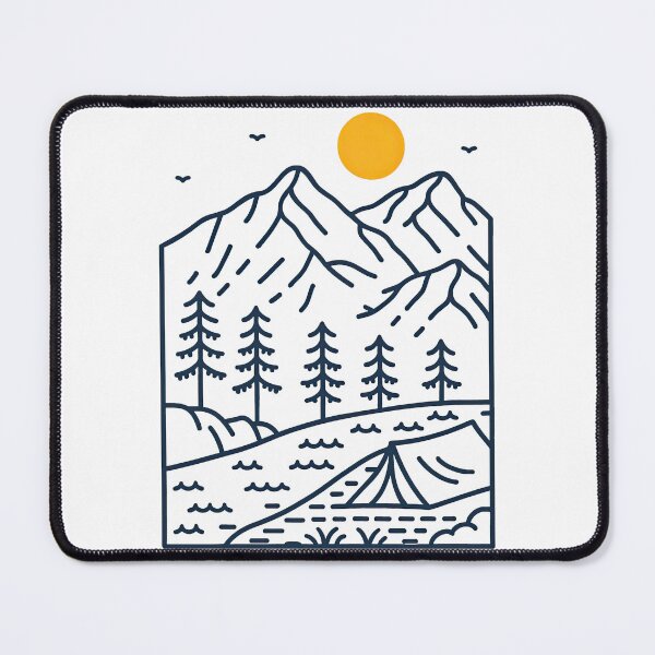 Item preview, Dark Line Art Mountain Camping Night Scene designed and sold by ArtfulWeave.