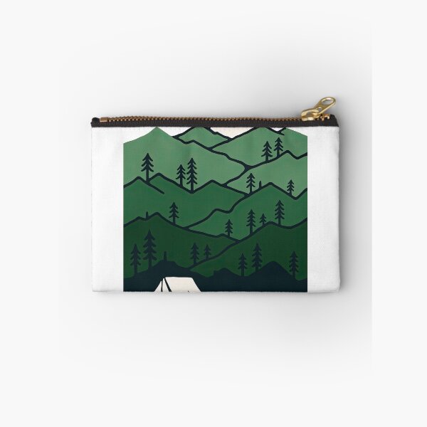 Item preview, Layered Green Mountains and Tent in Forest Moonlight designed and sold by ArtfulWeave.