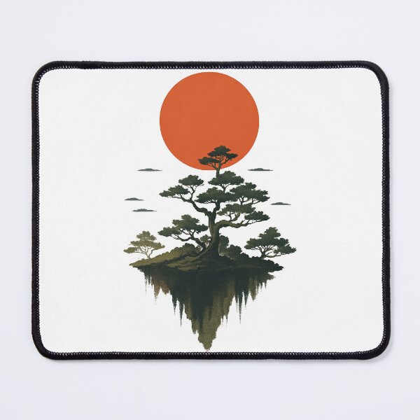 Item preview, Mystical Floating Island with Bonsai Tree and Red Sun designed and sold by ArtfulWeave.