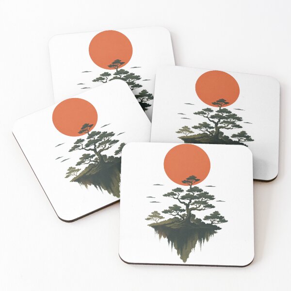 Item preview, Mystical Floating Island with Bonsai Tree and Red Sun designed and sold by ArtfulWeave.