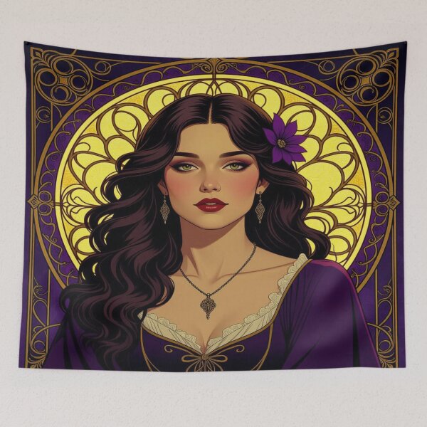 Item preview, Divine Bloom – Portrait of a mystical muse with floral grace in Art Nouveau splendor designed and sold by FotoworldEdel.