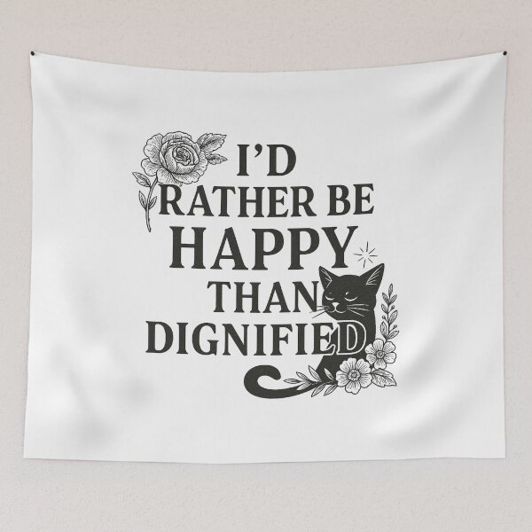 Item preview, I’d Rather Be Happy Than Dignified – Brontë Quote Cat & Floral Design designed and sold by The Sandy Design Store.