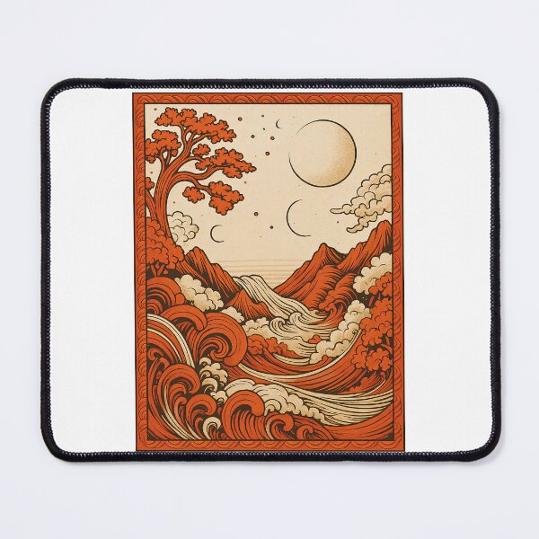 Item preview, Vintage Cosmic Landscape with Waves and Moons designed and sold by ArtfulWeave.