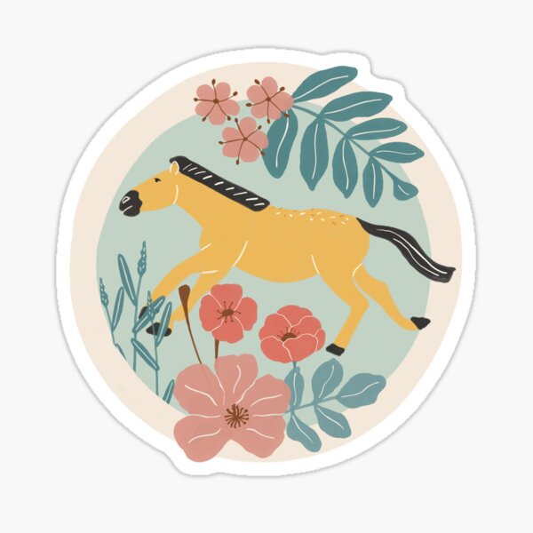 Run Free – Wild Horse Inspirational Art with Flowers and Dreamy Quote Sticker