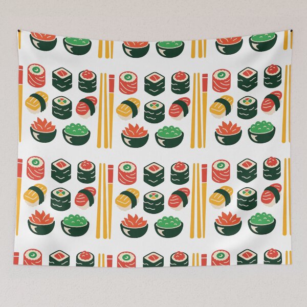 Item preview, Cute Colorful Sushi Set Illustration with Chopsticks designed and sold by ArtfulWeave.