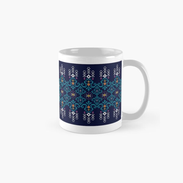 Aperçu de l'œuvre Motif floral ethnique pixelisé bleu foncé créée et vendue par MNX.