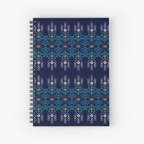 Aperçu de l'œuvre Motif floral ethnique pixelisé bleu foncé créée et vendue par MNX.