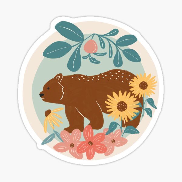 Mighty Just As You Are – Inspirational Bear Art with Flowers & Confidence Quote Sticker