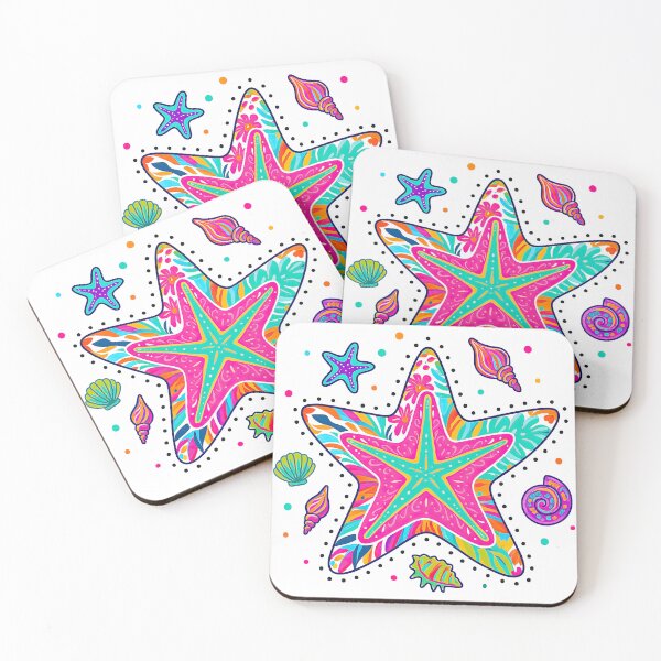 Item preview, Psychedelic Neon Starfish and Tropical Shells Art designed and sold by ArtfulWeave.