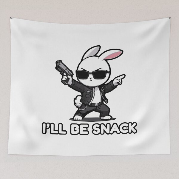 Item preview, I'll Be Snack Kawaii Bunny Action Movie Fun Parody designed and sold by Karma Design.