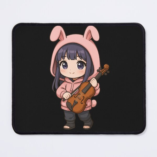 Item preview, Cute Ninja Girl in Bunny Hoodie with Violin – Kawaii Chibi Music Art designed and sold by ColorSplash123.