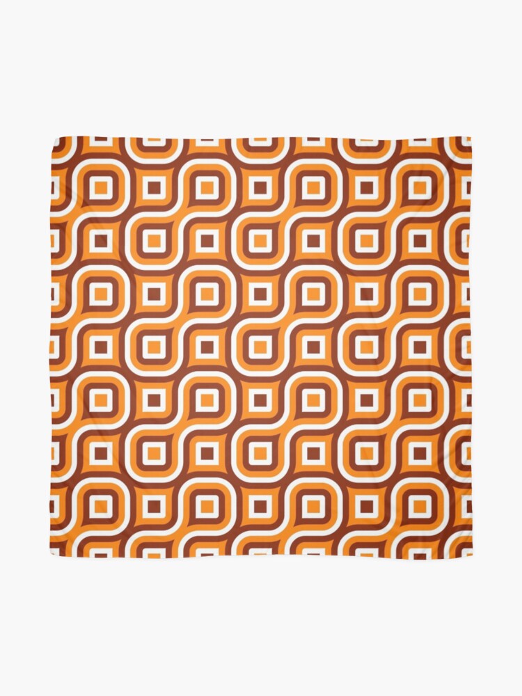 Groovy Retro 1960’s Orange, Brown and White Geometric Pattern Scarf