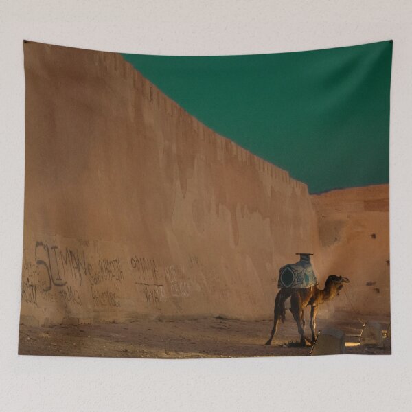Item preview, Camel Next to Kasbah Wall in Agadir – Moroccan Desert Scene designed and sold by photo-travel.