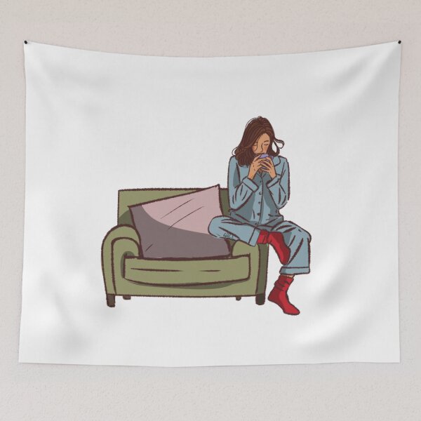 Item preview,  A woman with her coffee on the coach with red socks  designed and sold by Hessah-HA.