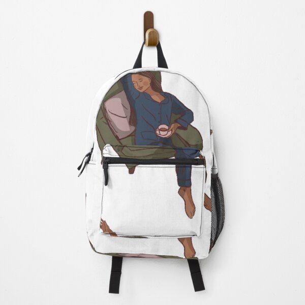 Item preview, A woman with her coffee on the coach in blue clothes designed and sold by Hessah-HA.