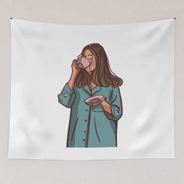 Item preview, A woman with her coffee in pink cup  designed and sold by Hessah-HA.