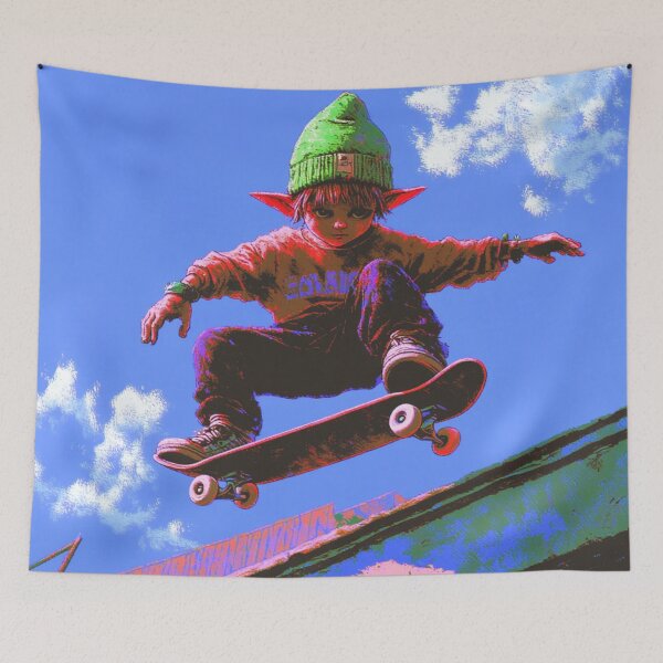 Item preview, Elf boy in the air on a Skateboard designed and sold by V-Fantasy.