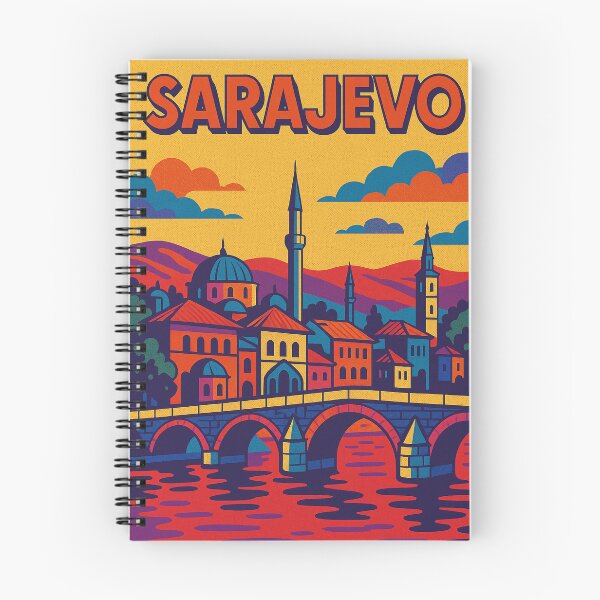 Item preview, Colorful Sarajevo Cityscape | Retro Pop Art Travel Print | Vibrant Bosnia Wall Art | Vintage-Inspired Sarajevo Illustration | Bold Digital Poster Decor designed and sold by PaintedPixels01.