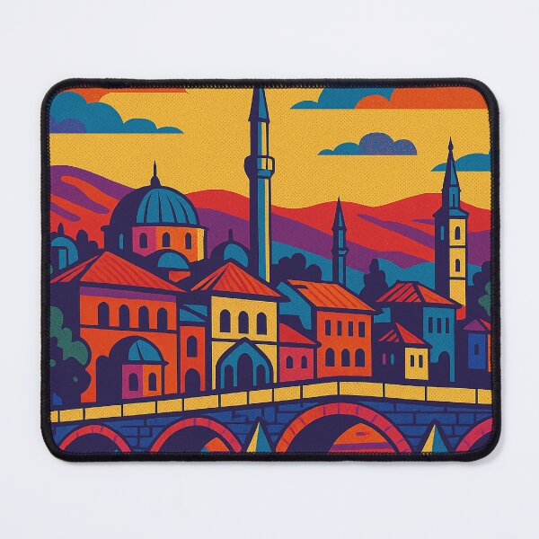 Item preview, Colorful Sarajevo Cityscape | Retro Pop Art Travel Print | Vibrant Bosnia Wall Art | Vintage-Inspired Sarajevo Illustration | Bold Digital Poster Decor designed and sold by PaintedPixels01.