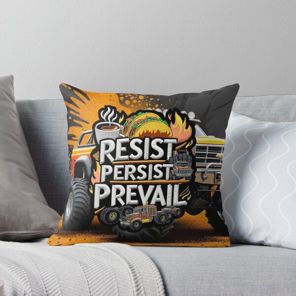 Item preview, Resist Persist Prevail Bold Embroidered Design Featuring Trucks Taco Coffee and Flames designed and sold by ArtDesignTp.