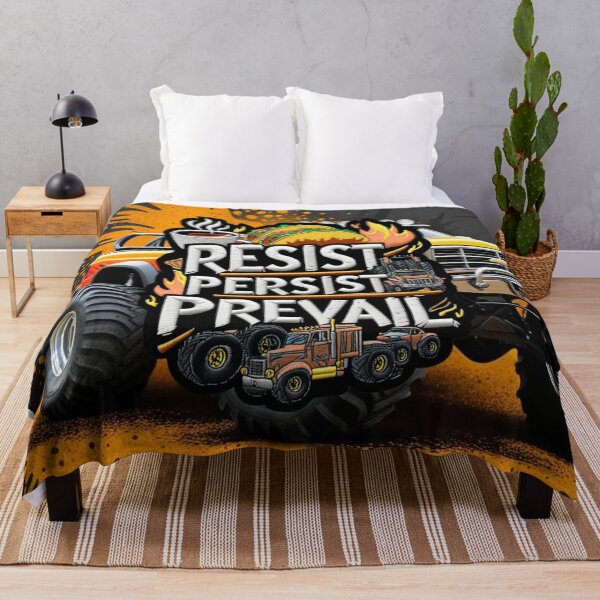 Item preview, Resist Persist Prevail Bold Embroidered Design Featuring Trucks Taco Coffee and Flames designed and sold by ArtDesignTp.