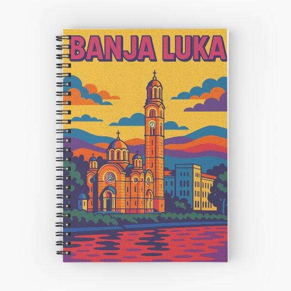 Artikelvorschau, Buntes Banja Luka Reiseposter | Retro Pop Art Stadtdruck | Vintage-inspirierte Wandkunst aus Bosnien | Banja Luka Stadtbild Illustration entworfen und verkauft von PaintedPixels01.