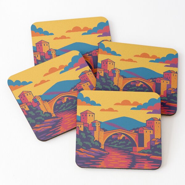 Item preview, Colorful Retro Travel Poster of Mostar | Vintage Pop Art Wall Art | Mostar Old Bridge Illustration | Bosnia and Herzegovina City Poster | Nostalgic European Travel Art designed and sold by PaintedPixels01.