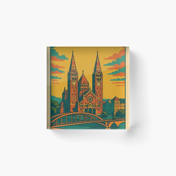 Item preview, Vibrant Retro Pop Art Travel Poster Featuring Szeged Cityscape | Vintage Style Hungarian Landmark Art | Colorful Tourist Wall Decor designed and sold by PaintedPixels01.