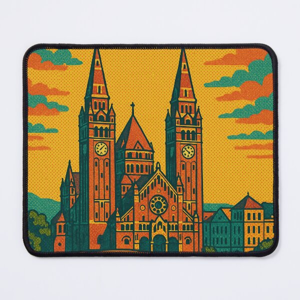 Item preview, Vibrant Retro Pop Art Travel Poster Featuring Szeged Cityscape | Vintage Style Hungarian Landmark Art | Colorful Tourist Wall Decor designed and sold by PaintedPixels01.