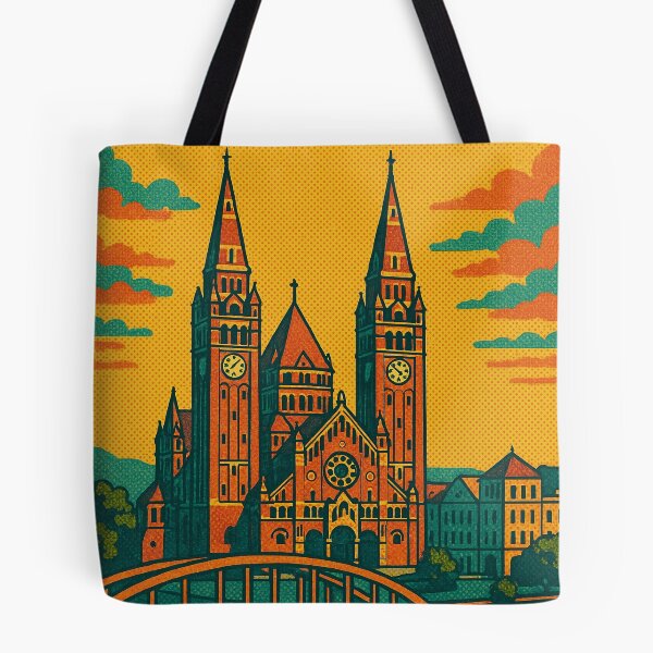 Item preview, Vibrant Retro Pop Art Travel Poster Featuring Szeged Cityscape | Vintage Style Hungarian Landmark Art | Colorful Tourist Wall Decor designed and sold by PaintedPixels01.