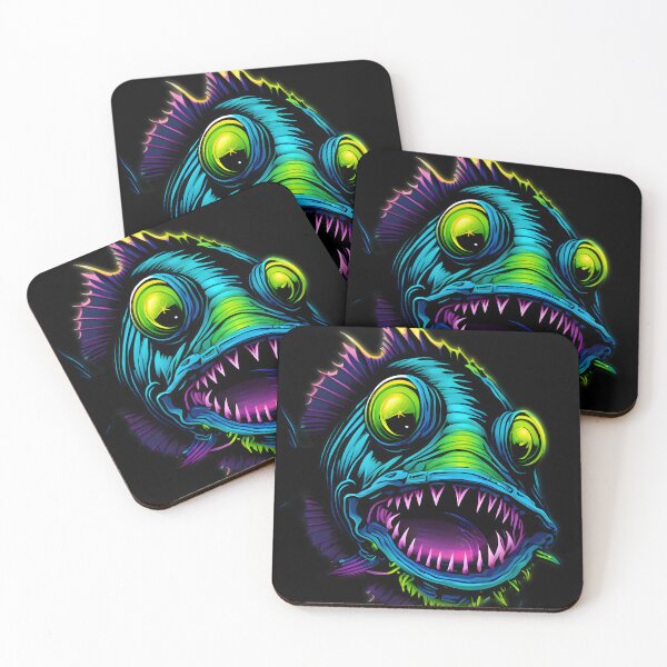 Item preview, Psychedelic Mutant Fish - Neon Turquoise & Purple Fantasy Art designed and sold by BrushRushX.