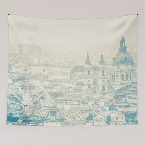 Item preview, Budapest Cityscape with Vintage Filter – Retro European Skyline Photography designed and sold by photo-travel.