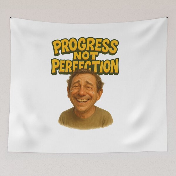 Item preview, Progress Not Perfection - Funny Crying Smile Caricature Motivation Design designed and sold by lamp148.