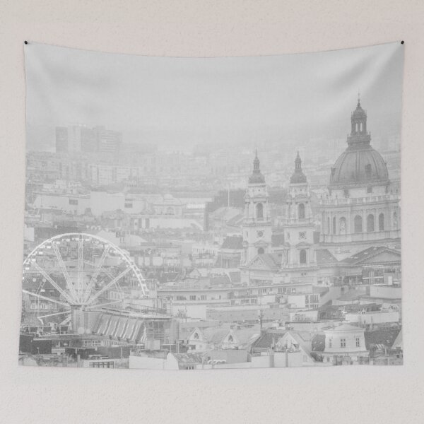 Item preview, Panoramic View of Budapest in Black & White – Iconic City Skyline designed and sold by MetaModel Editions.