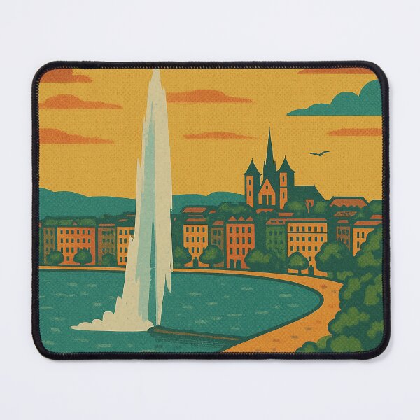 Item preview, Vibrant Digital Retro Pop Art Travel Poster of Geneva | Swiss Cityscape Artwork | Vintage Style Geneva Wall Art | Colorful Geneva Landmark Print designed and sold by PaintedPixels01.