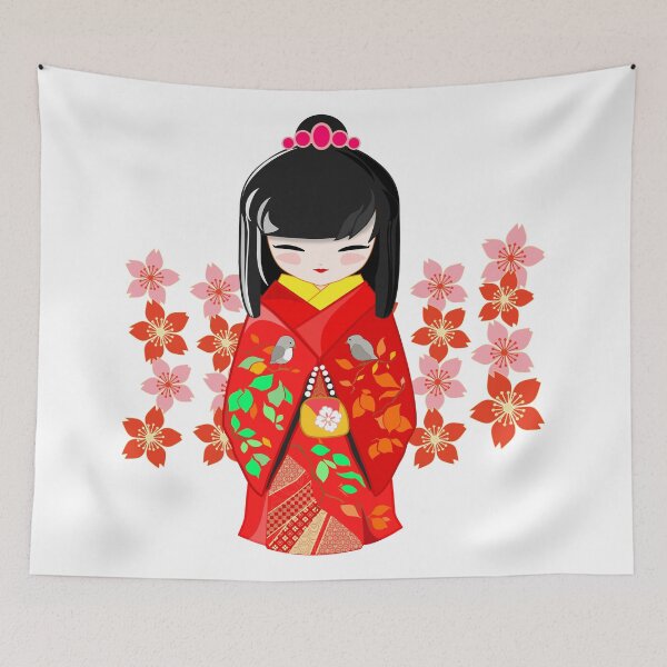 Item preview, Kokeshi Doll and Sakura Flowers designed and sold by urrin DESIGN.