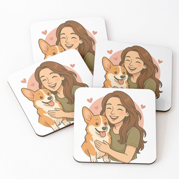 Item preview, Royal Companions: Woman & Pembroke Welsh Corgi Cartoon designed and sold by GoodyPaws.