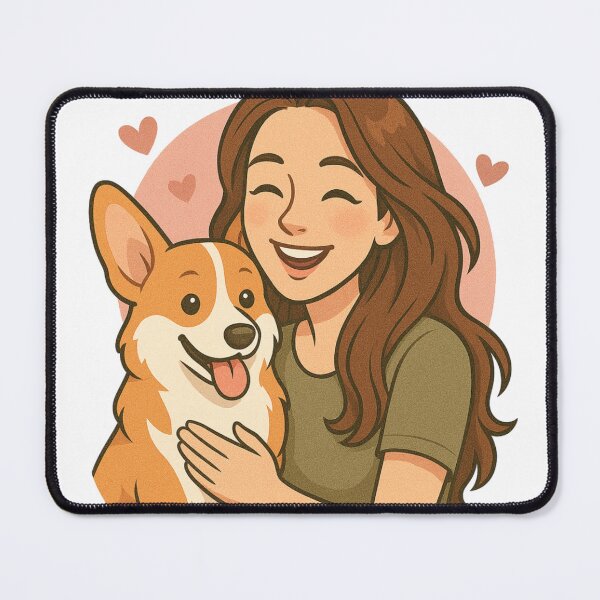 Item preview, Royal Companions: Woman & Pembroke Welsh Corgi Cartoon designed and sold by GoodyPaws.