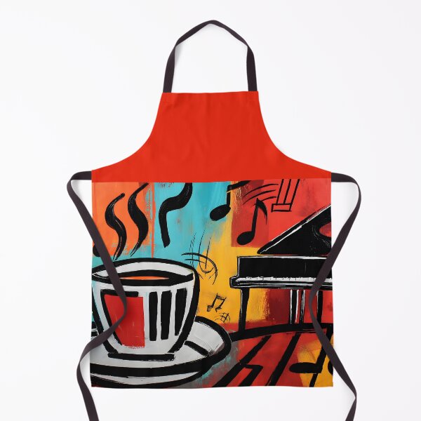 Item preview, Steaming Coffee Cup Beside Grand Piano with Floating Musical Notes - Vibrant Abstract Expression of Music and Warmth designed and sold by OlfactoART Studio.