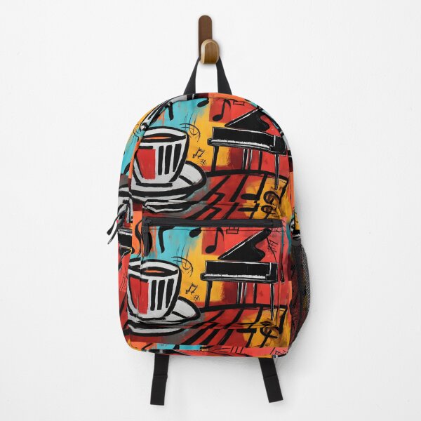 Item preview, Steaming Coffee Cup Beside Grand Piano with Floating Musical Notes - Vibrant Abstract Expression of Music and Warmth designed and sold by OlfactoART Studio.