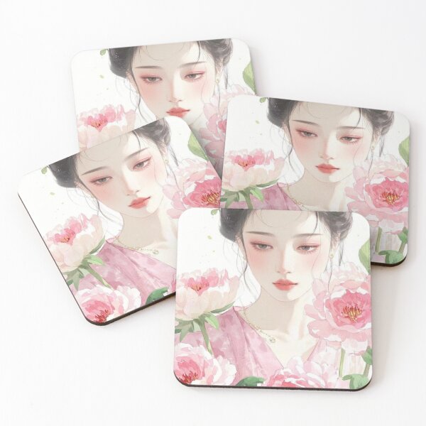 Aperçu de l'œuvre Belle femme asiatique avec des fleurs roses créée et vendue par sell-out-club.