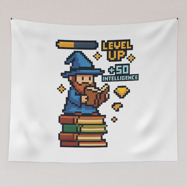Item preview, Level Up Wizard +50 Intelligence - RPG Pixel Art Book Nerd Design designed and sold by Epesem.