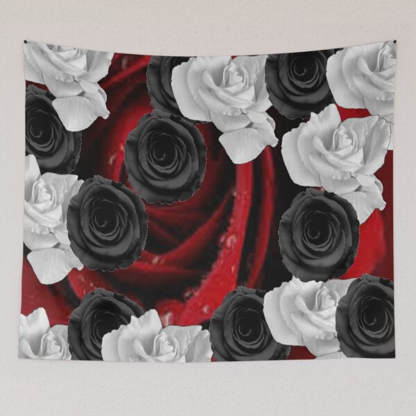 Aperçu de l'œuvre Roses noires, rouges et blanches – Décoration murale et vêtements floraux gothiques vintage créée et vendue par nigejohn.