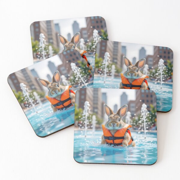Item preview, Rabbit Wearing a Life Jacket In a City Fountain designed and sold by Maria Dryfhout.