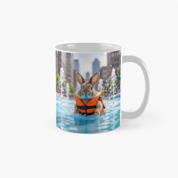 Item preview, Rabbit Wearing a Life Jacket In a City Fountain designed and sold by Maria Dryfhout.